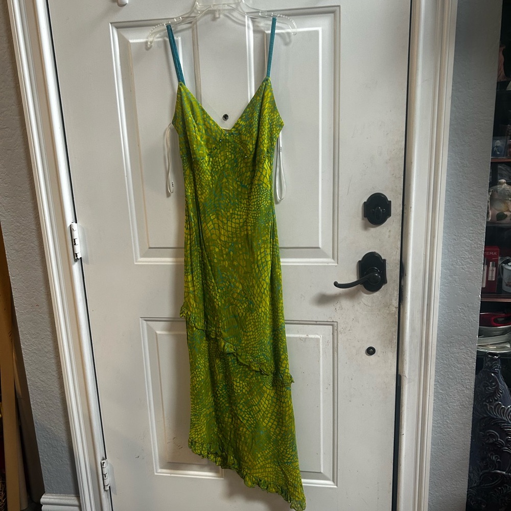 Y2K Allen B. By Allen Schwartz Asymmetrical Green Dress Sz 4 - Picture 3 of 15